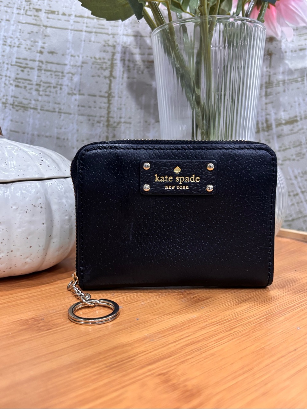 kate spade Black Mini Zip Wallet with Key Ring